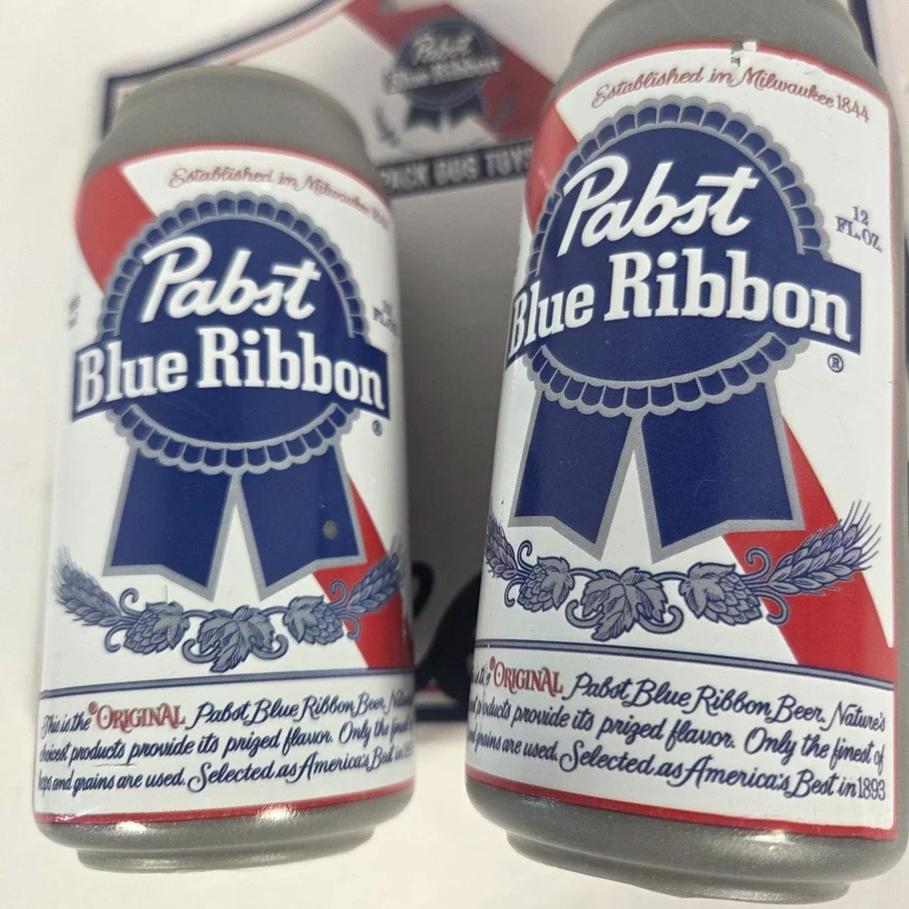 Pabst Blue Ribbon Dog Toy 2 Pack OS Multi New PBR Beer Can Plush Squeaky Novelty